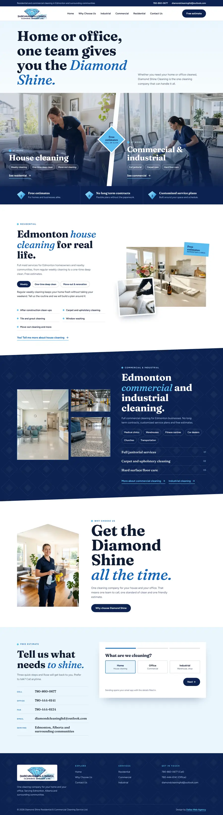 Cleaning company website design Calgary: Diamond Shine Cleaning Cleaning company website design Calgary: homepage design for Diamond Shine Cleaning