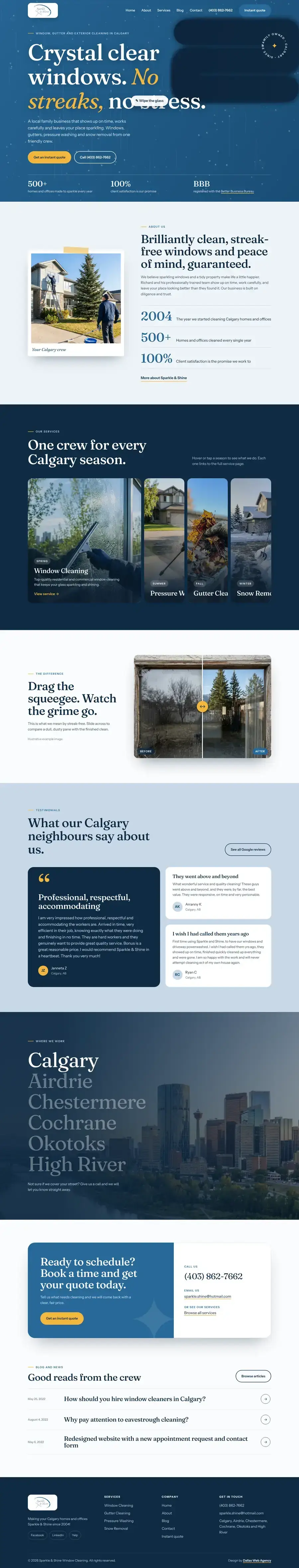 Cleaning company website design Calgary: Sparkle and Shine Window Cleaning Cleaning company website design Calgary: homepage design for Sparkle and Shine Window Cleaning