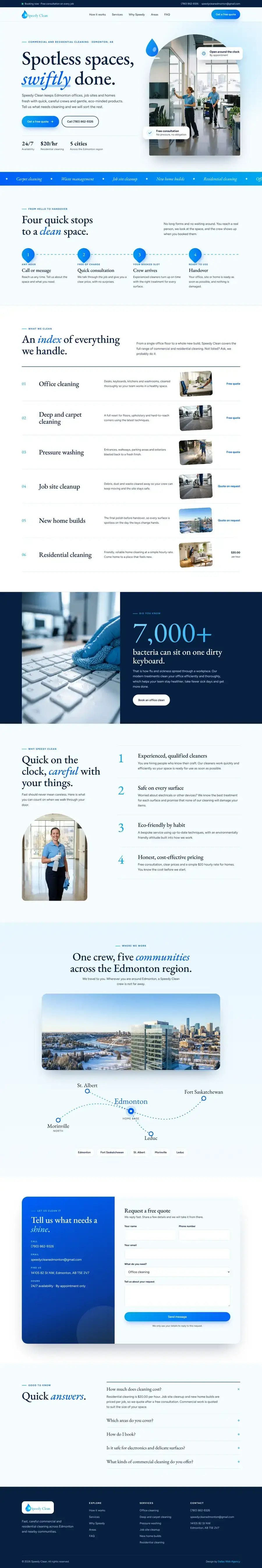 Cleaning company website design Calgary: Speedy Clean Cleaning company website design Calgary: homepage design for Speedy Clean