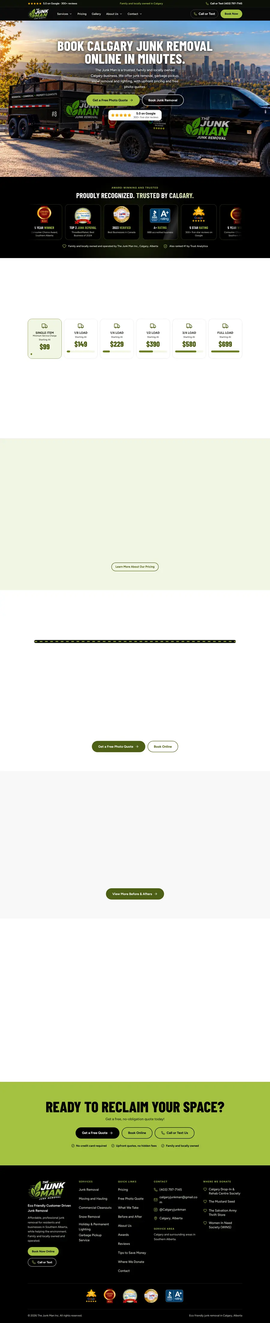 Cleaning company website design Calgary: The Junk Man Cleaning company website design Calgary: homepage design for The Junk Man