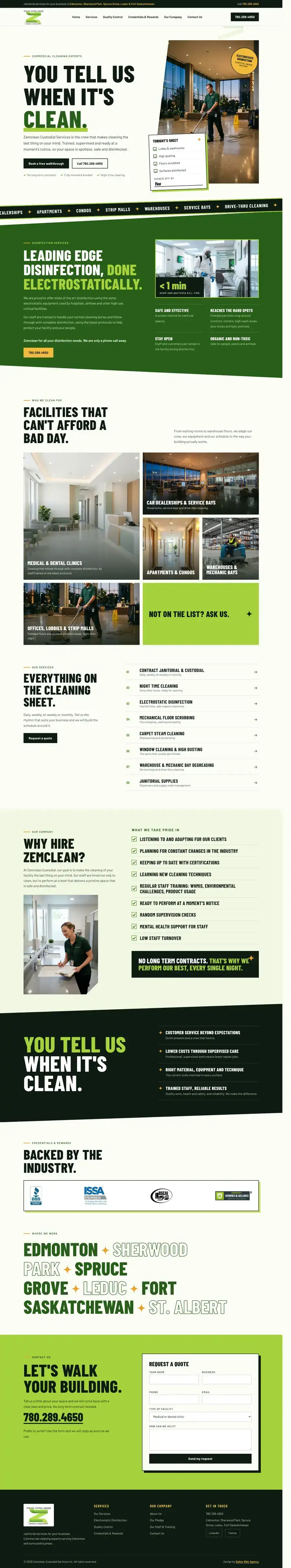 Cleaning company website design Calgary: Zemclean Custodial Services Cleaning company website design Calgary: homepage design for Zemclean Custodial Services